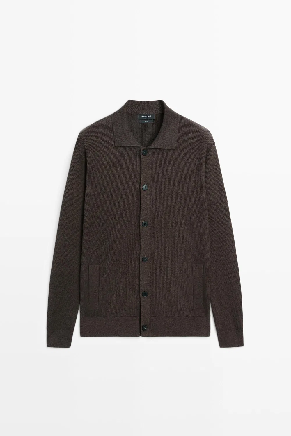 Кардиган Massimo Dutti 100% Cotton Polo Collar Knit, коричневый — фото 2