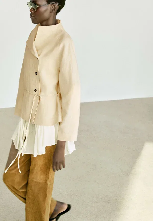Пиджак льняной Blazer Massimo Dutti, Light Yellow, светло-желтый — фото 4