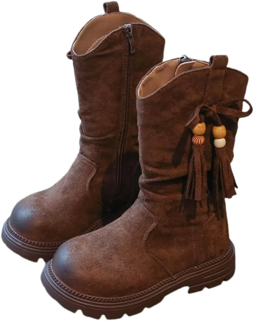 Детские сапоги для девочек с меховой подкладкой Retro Tassel Fringe Canyoule, Coffee