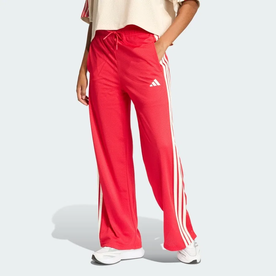 Спортивные штаны из сетки с высокой посадкой, модель Stadium Mesh, adidas, Молочный