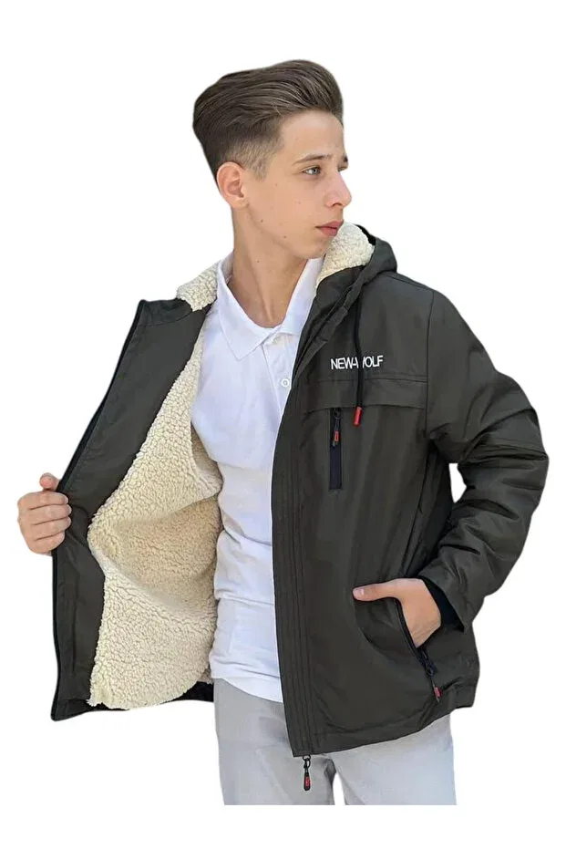 Детское пальто для мальчиков с капюшоном Irem Çocuk Giyim, Khaki — фото 2