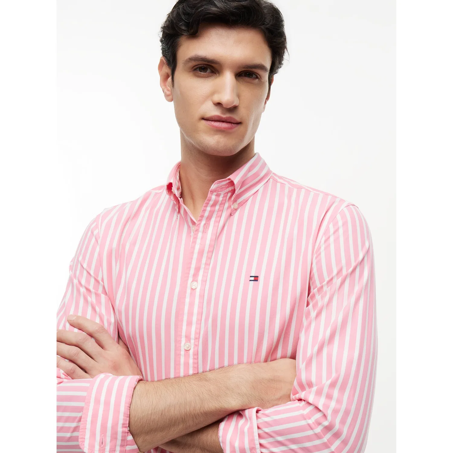 Мужская классическая рубашка с длинным рукавом Tommy Hilfiger, Doll Pink/Stripe — фото 3