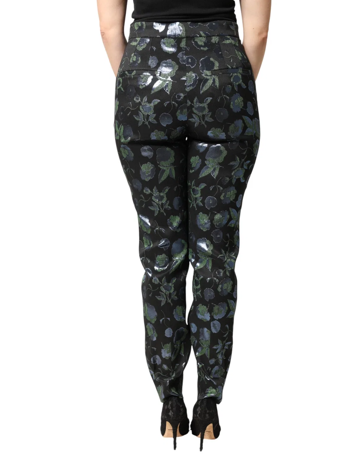 Женские брюки с цветочным принтом BlueGreen Floral Metallic Slim Dolce & Gabbana, Blue Green — фото 4