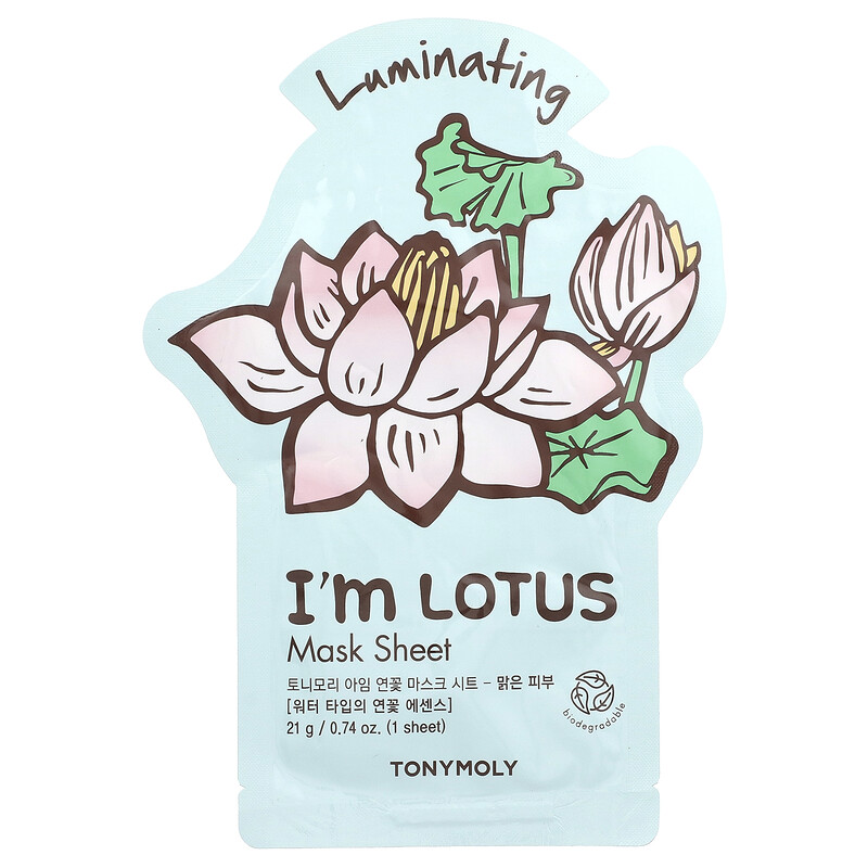 

TonyMoly, I'm Lotus,тканевая маска для придания сияния, 1 шт., 21 г (0,74 унции)
