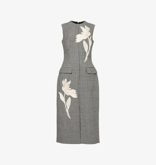 

Платье миди из шерсти с вышивкой в узор «гусиная лапка» Erdem, белый