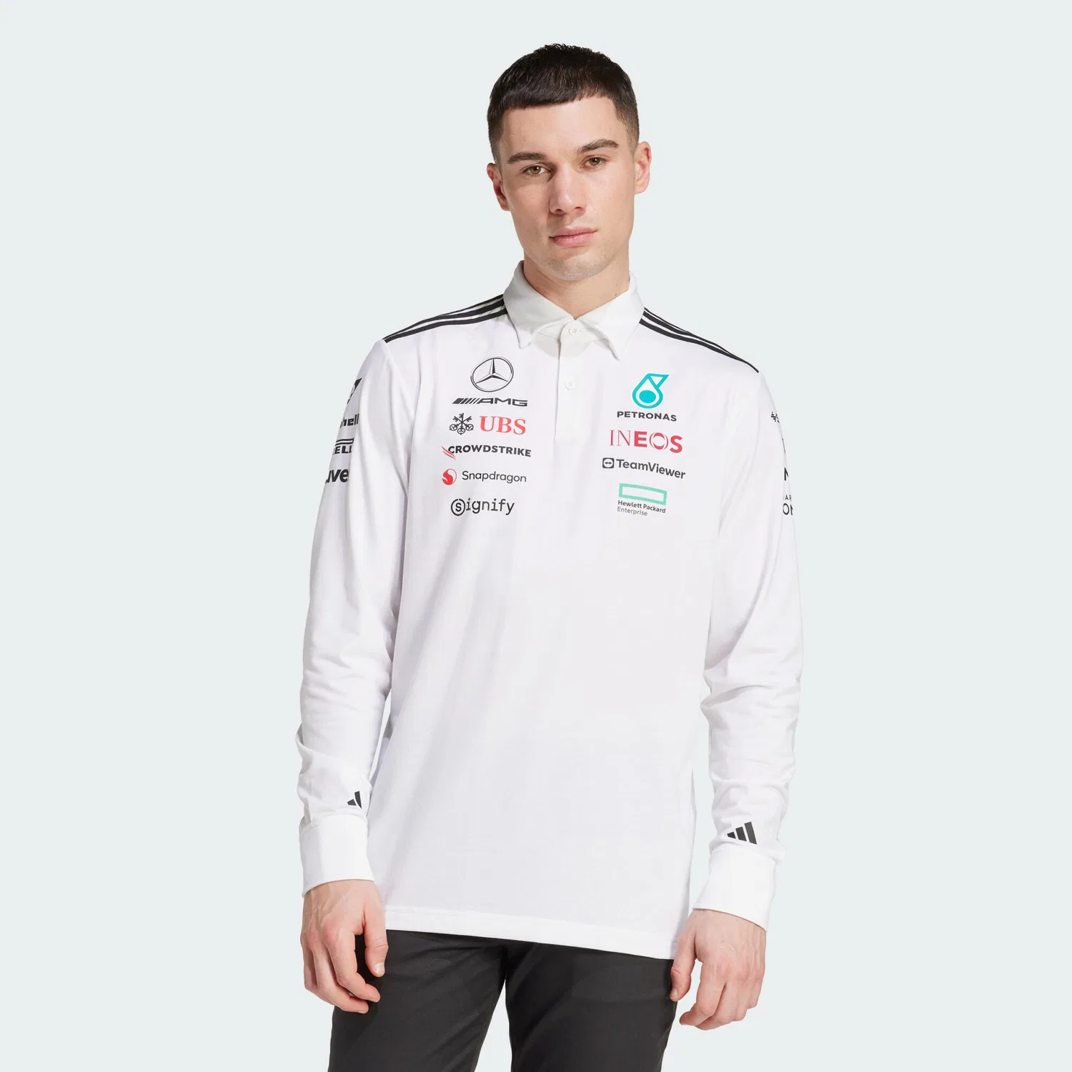 Мужское поло с длинным рукавом Mercedes-AMG Petronas Formula One Team Adidas, Weiß Schwarz