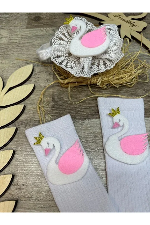 Детские носки для новорожденных с кружевом Swan Figured Feriatolye, White — фото 2