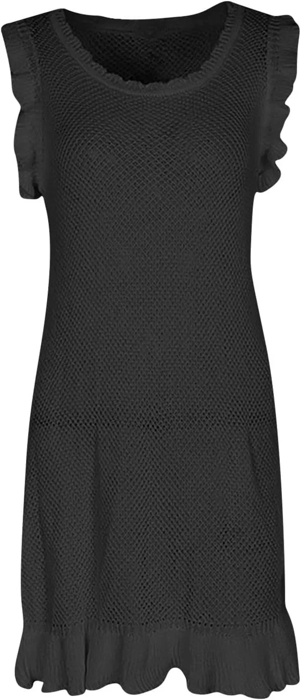 Женская пляжная накидка с кружевом крючком Generic, Black — фото 3