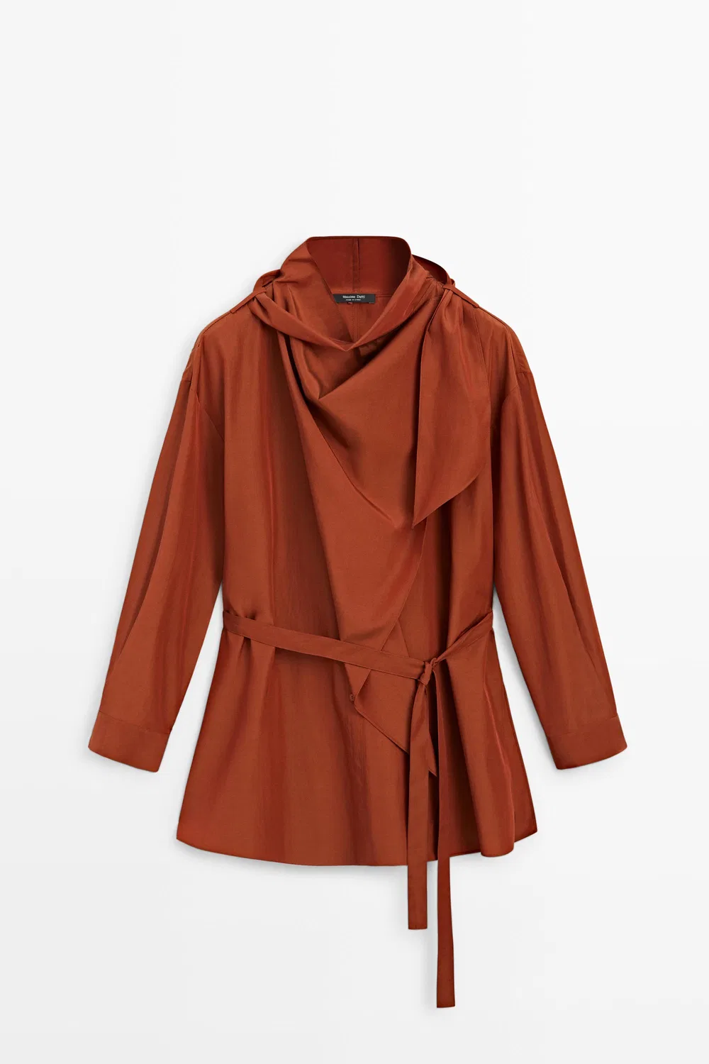 Блуза Massimo Dutti Flowing With Tie Detail, медный — фото 2