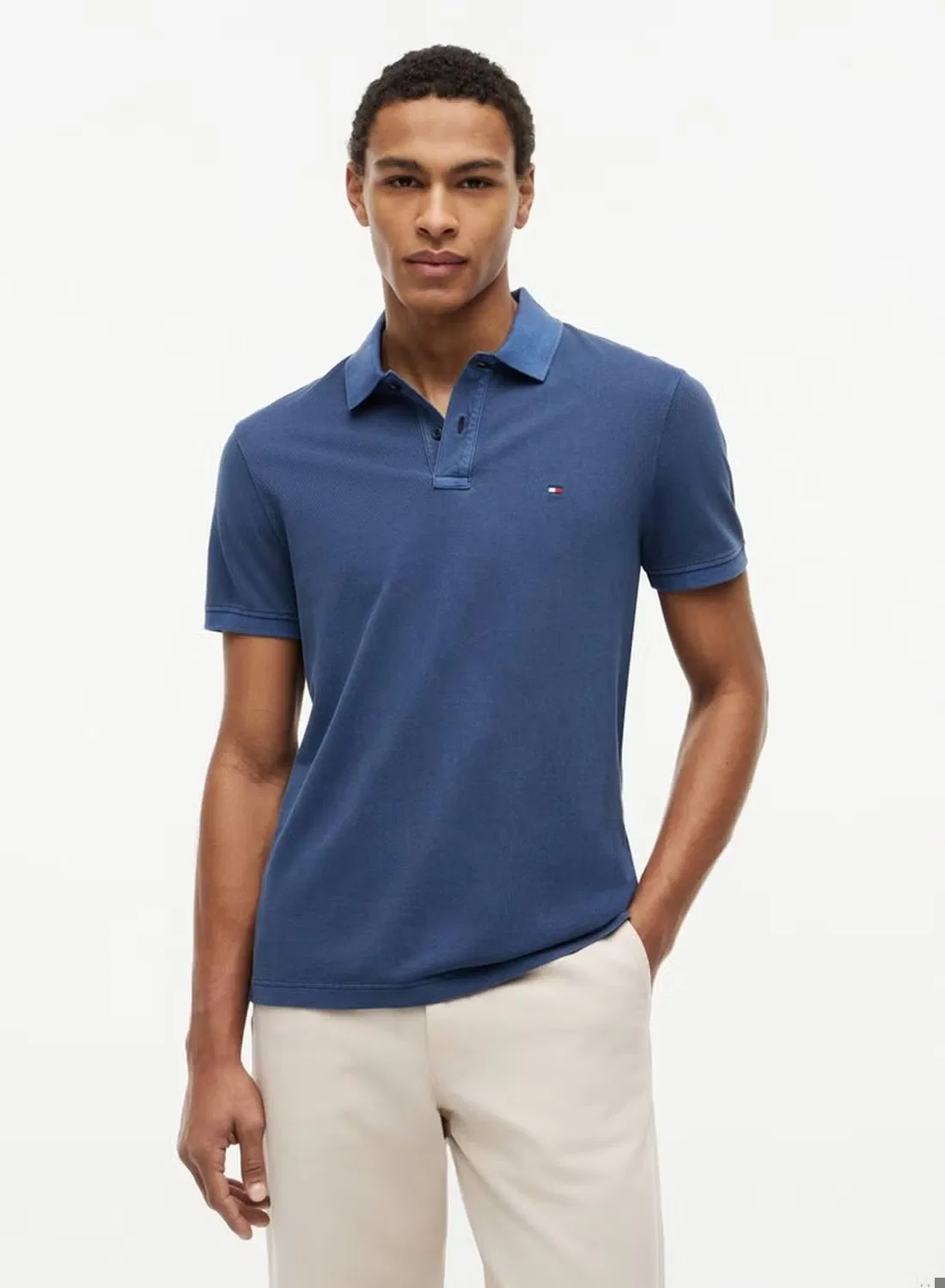 Поло с вышивкой флага хлопковое Regular fit Tommy Hilfiger, темно-синий