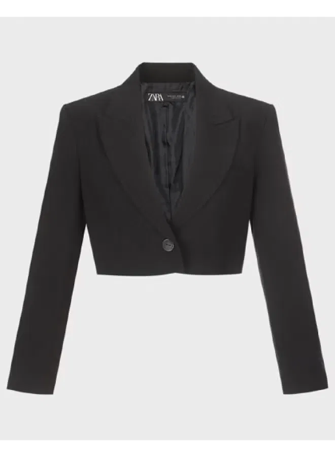 Жакет деловой с коротким рукавом и лацканами Zara, черный