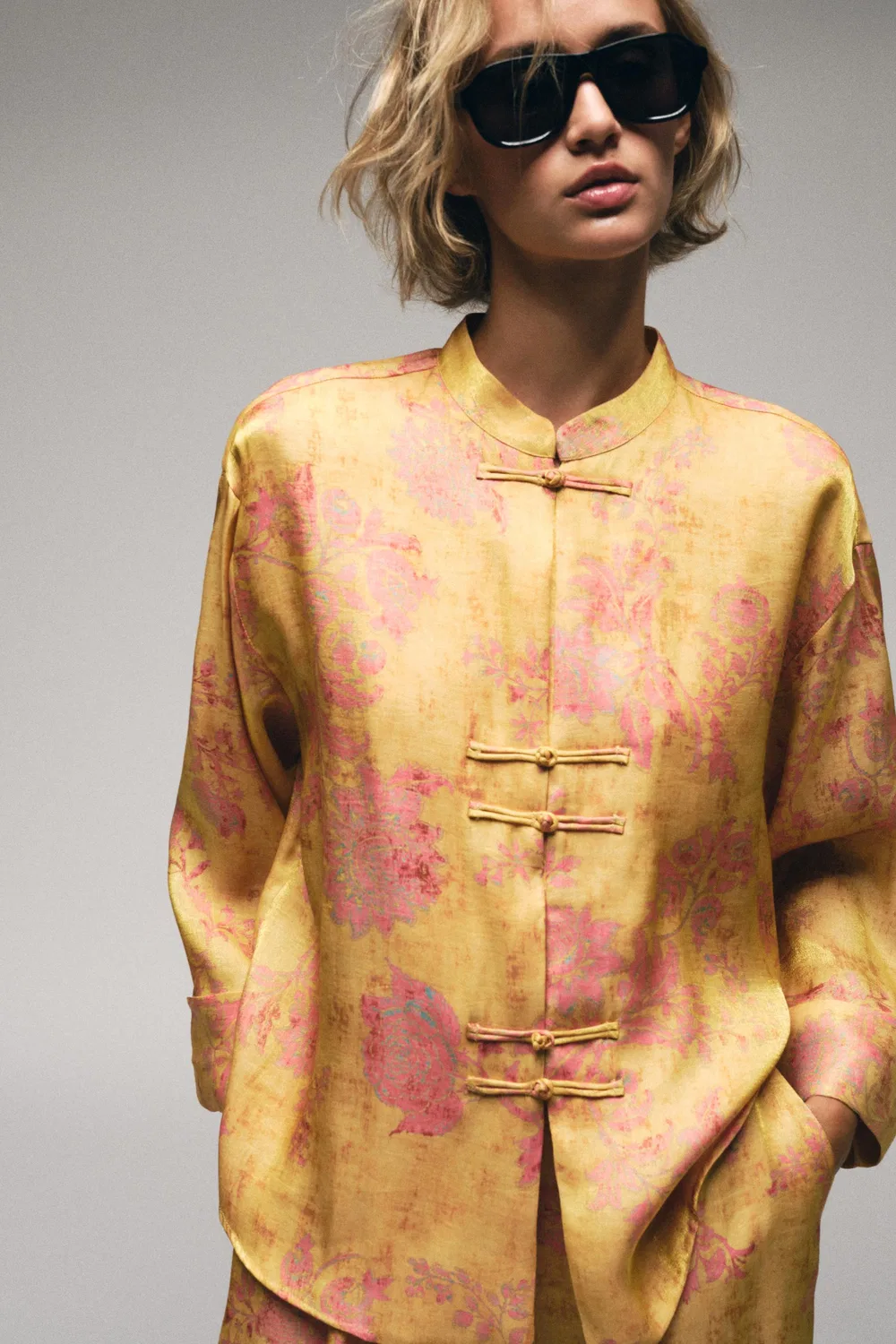Рубашка с цветочным принтом и застежкой в виде лягушек. ZARA, Multicoloured — фото 2