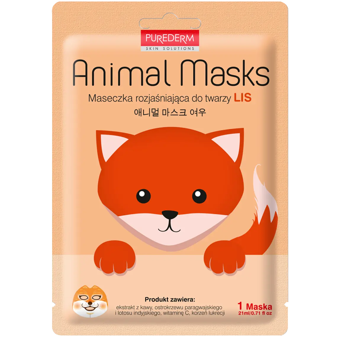 

Purederm Animal Masks осветляющая маска для лица, 1 шт.