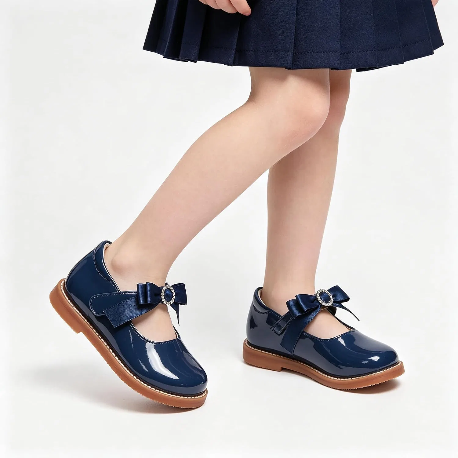 Детские туфли-балетки для девочек с принтом Kiderence, Navy Blue — фото 4