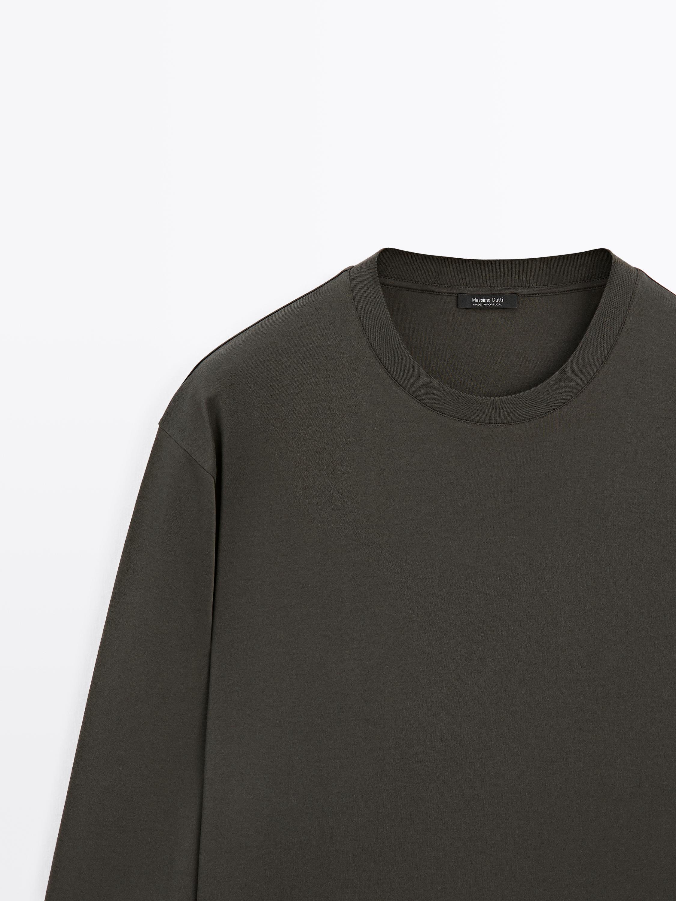 Футболка Massimo Dutti Long Sleeve Medium Weight Cotton, хаки — фото 3