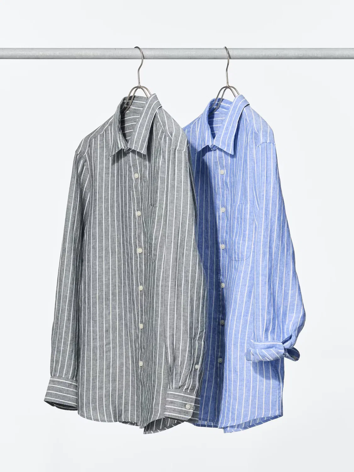 Рубашка Uniqlo, льняная, в полоску, темно-серый — фото 3