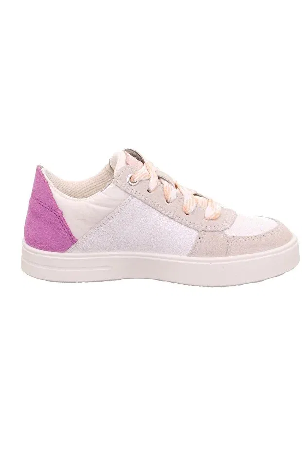 Детские кроссовки для девочек на молнии и шнуровке Superfit, White And Pink Suede Leather — фото 3