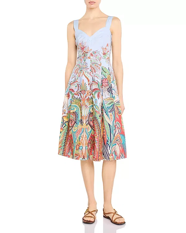 Женское платье-фартук с принтом Printed Midi Apron Dress Etro, Printed Azure