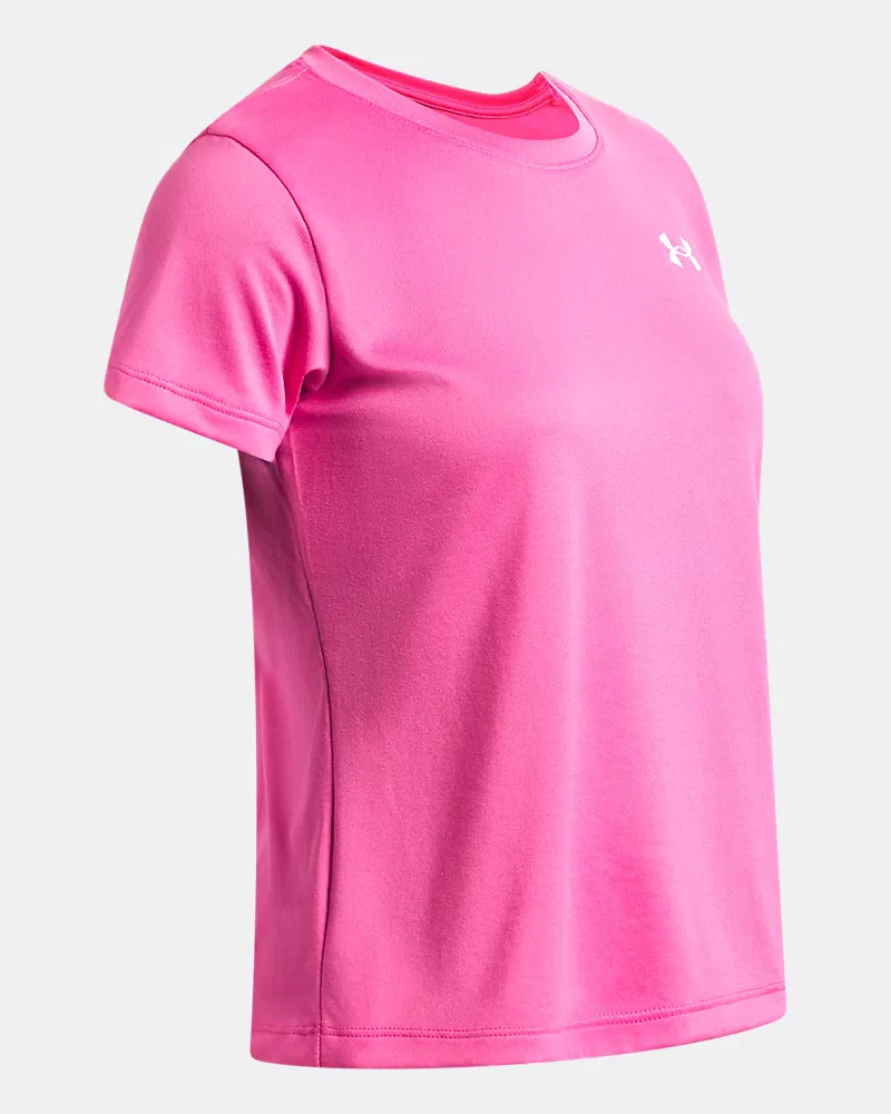 Футболка для девочек с коротким рукавом из быстросохнущей ткани UA Tech UnderArmour, Pink Frenzy/White — фото 3
