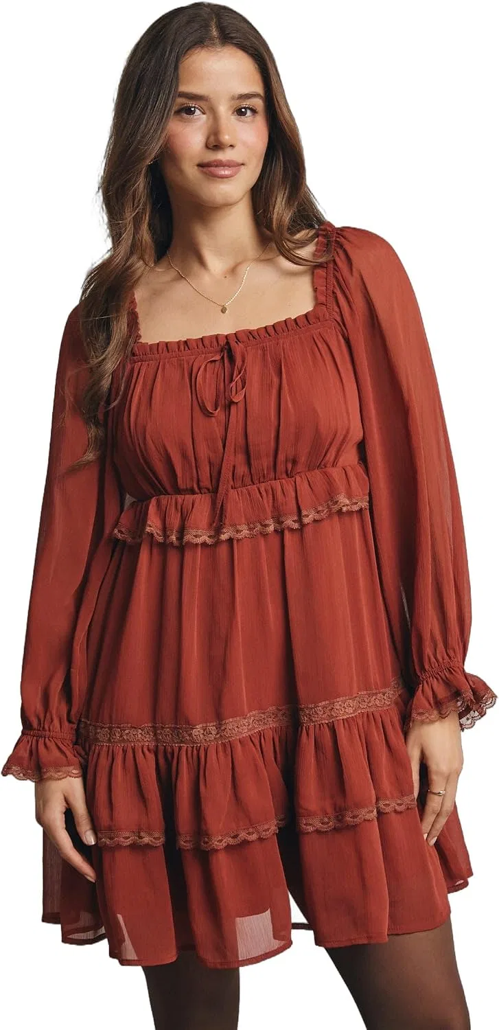 Женское мини-платье богемное Tiered Boho Mini Dress, Refer to Image