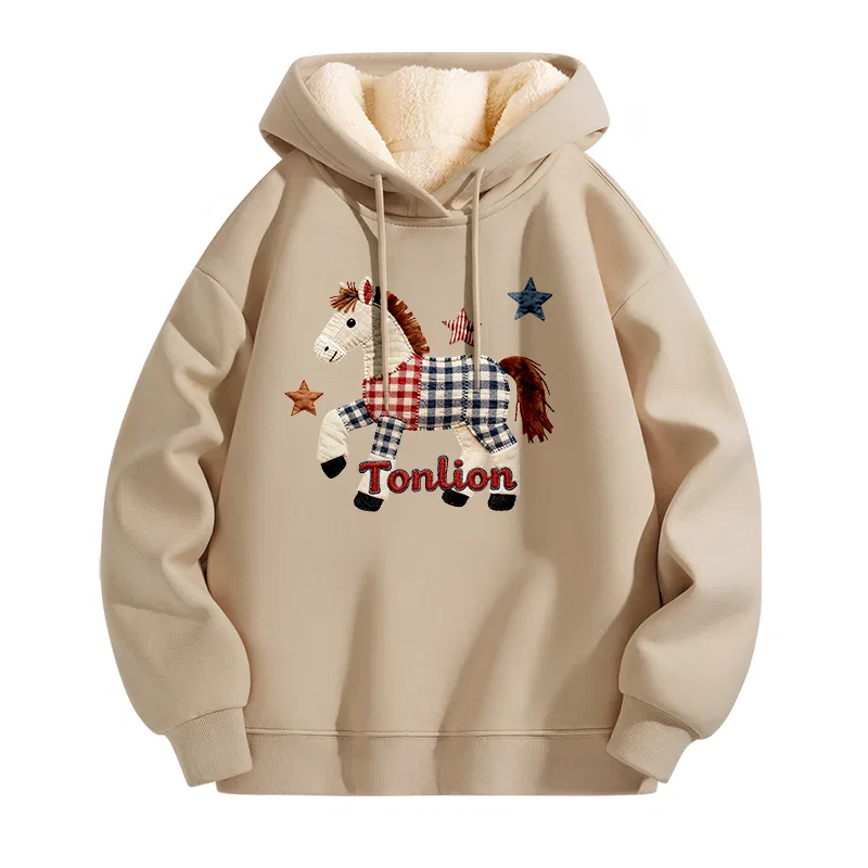 Детское худи из флиса с капюшоном Tonlion, Цвет Карго Khaki Tb Patchwork Horse
