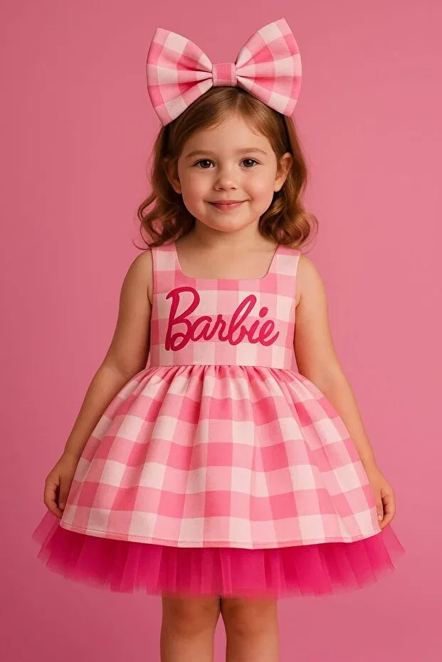 Детское платье для девочек с принтом Barbie Birthday Dress Anne Kız Tasarım, Pink