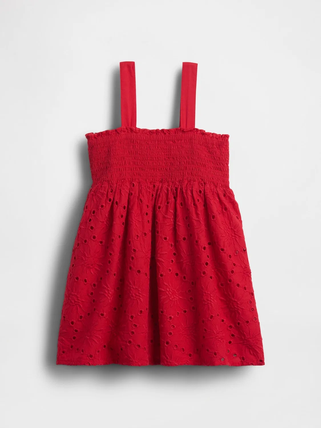 Платье с вышивкой Gap Red Smocked Eyelet Dress, красное