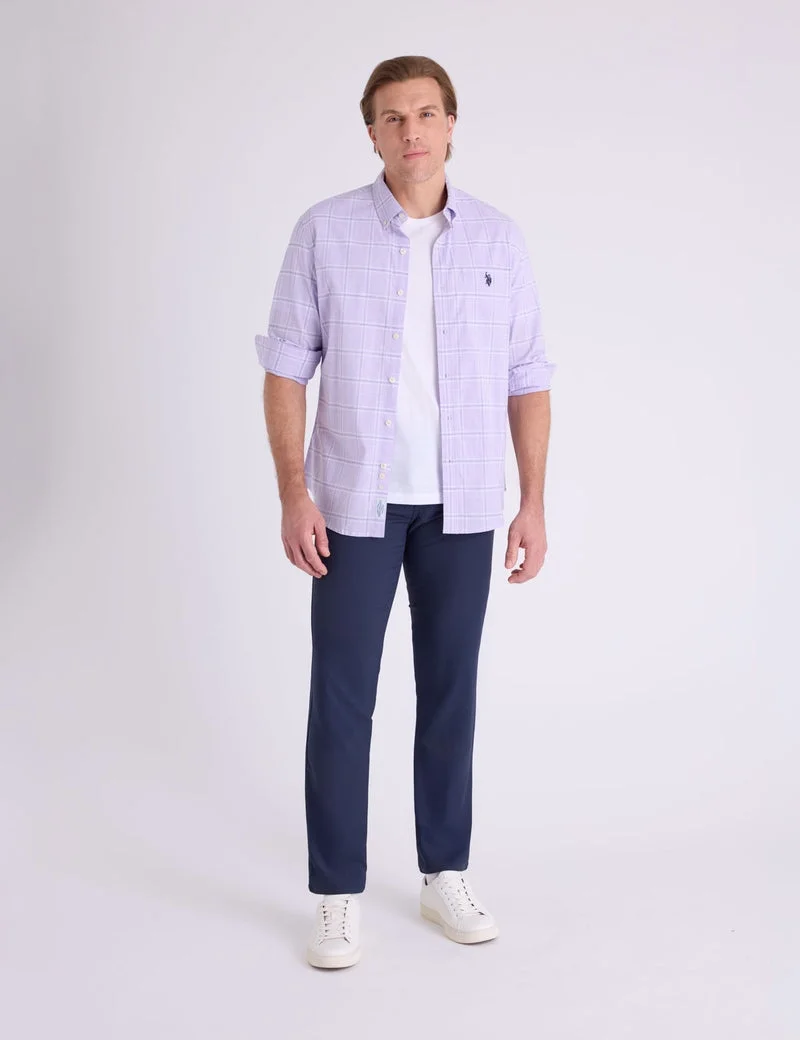 Мужская рубашка U.S. Polo Assn. Long Sleeve Plaid Stretch Slub Poplin, лавандовый/белый — фото 3
