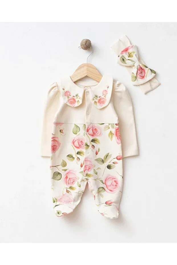 Детский комбинезон для девочек с принтом Rose patterned Minibois, Beige