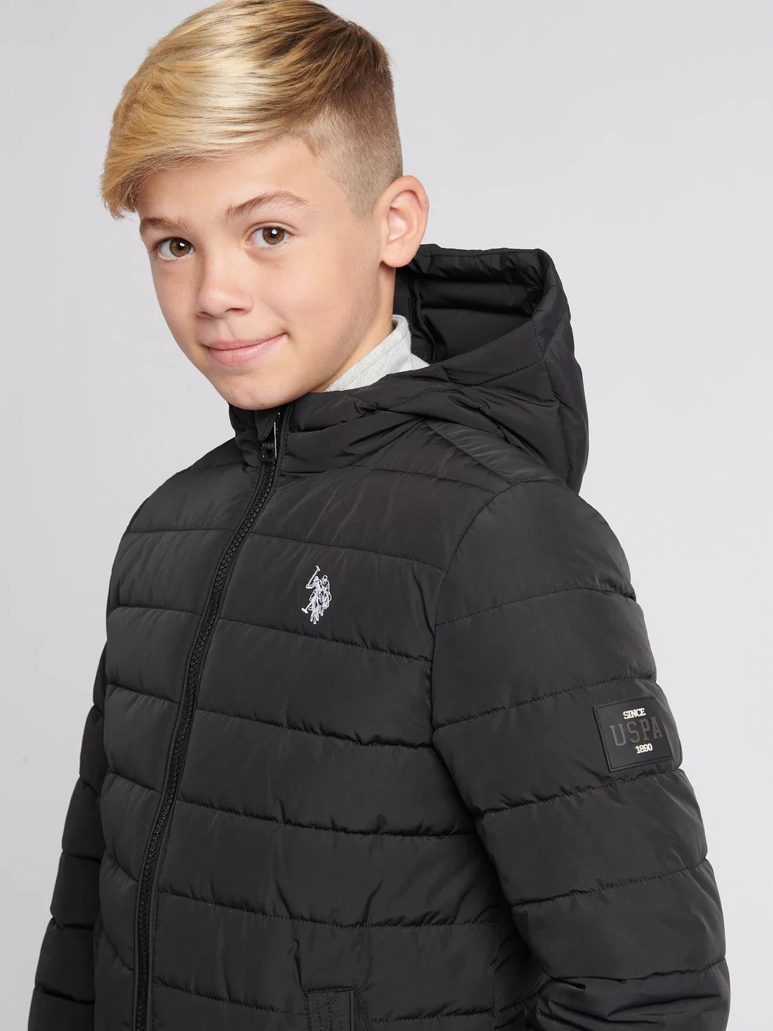 Куртка пуховик стеганый с капюшоном U.S. Polo Assn, черный — фото 2