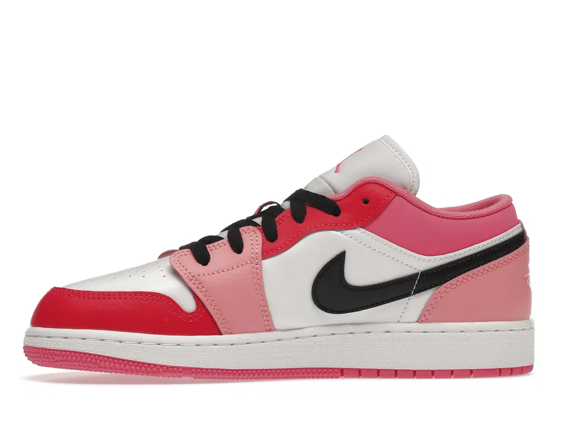 Детские кроссовки для мальчиков и девочек с кожаным верхом Jordan 1 Low, Pink/Pink-White-Black — фото 3