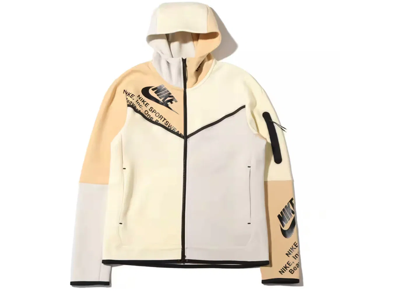 Мужская худи с капюшоном на молнии Nike Sportswear Tech Fleece Printed Full-Zip Hoodie, Light Bone/Coconut Milk/Sesame/Black