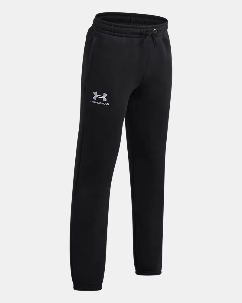 Джоггеры для мальчиков с начесом, длина по внутреннему шву 65 см, UA Icon Fleece UnderArmour, Black/White — фото 3
