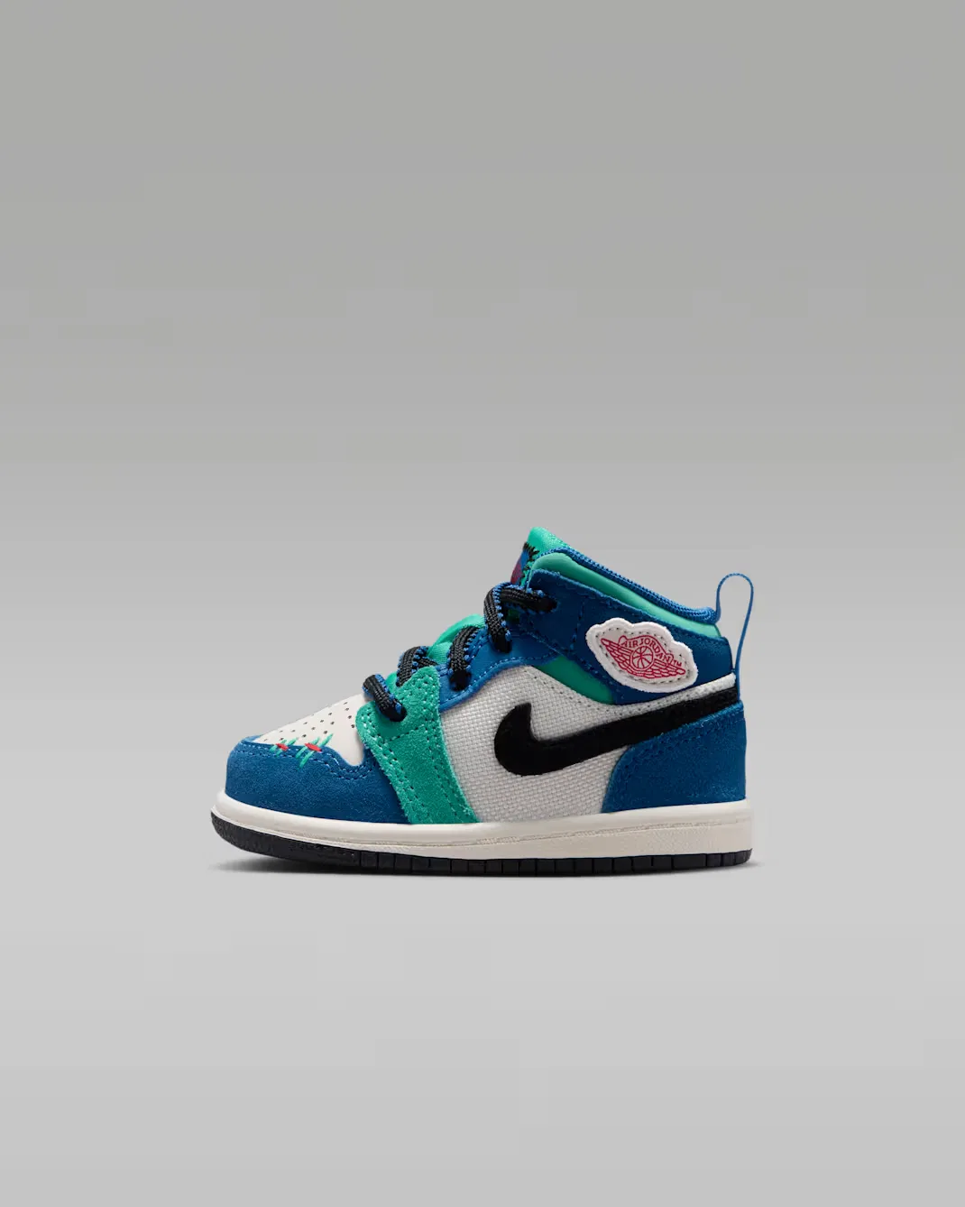 Детская/подростковая обувь Jordan 1 Mid SE, Chalk/True Blue/Kinetic Green/University Red