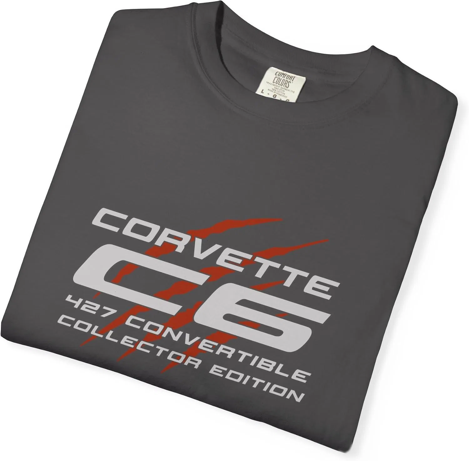 Женская футболка с принтом спортивного автомобиля, Premium C6 Racing Logo, графитовый — фото 4