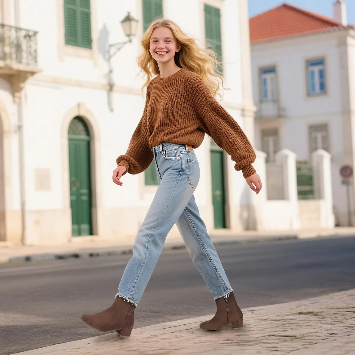 Детские ботинки для девочек с квадратным носком Alyssa PANDANINJIA, Brownsuede — фото 3