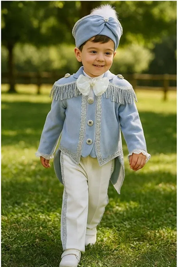 Детский комплект из вельвета с принтом Prince Set Tozpembebaby, Blue