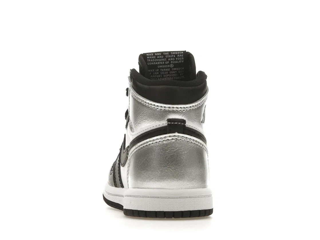 Детские кроссовки с металлическим серебристым верхом Jordan 1 Retro High Silver Toe Jordan, Black/Metallic Silver-White-Black — фото 4
