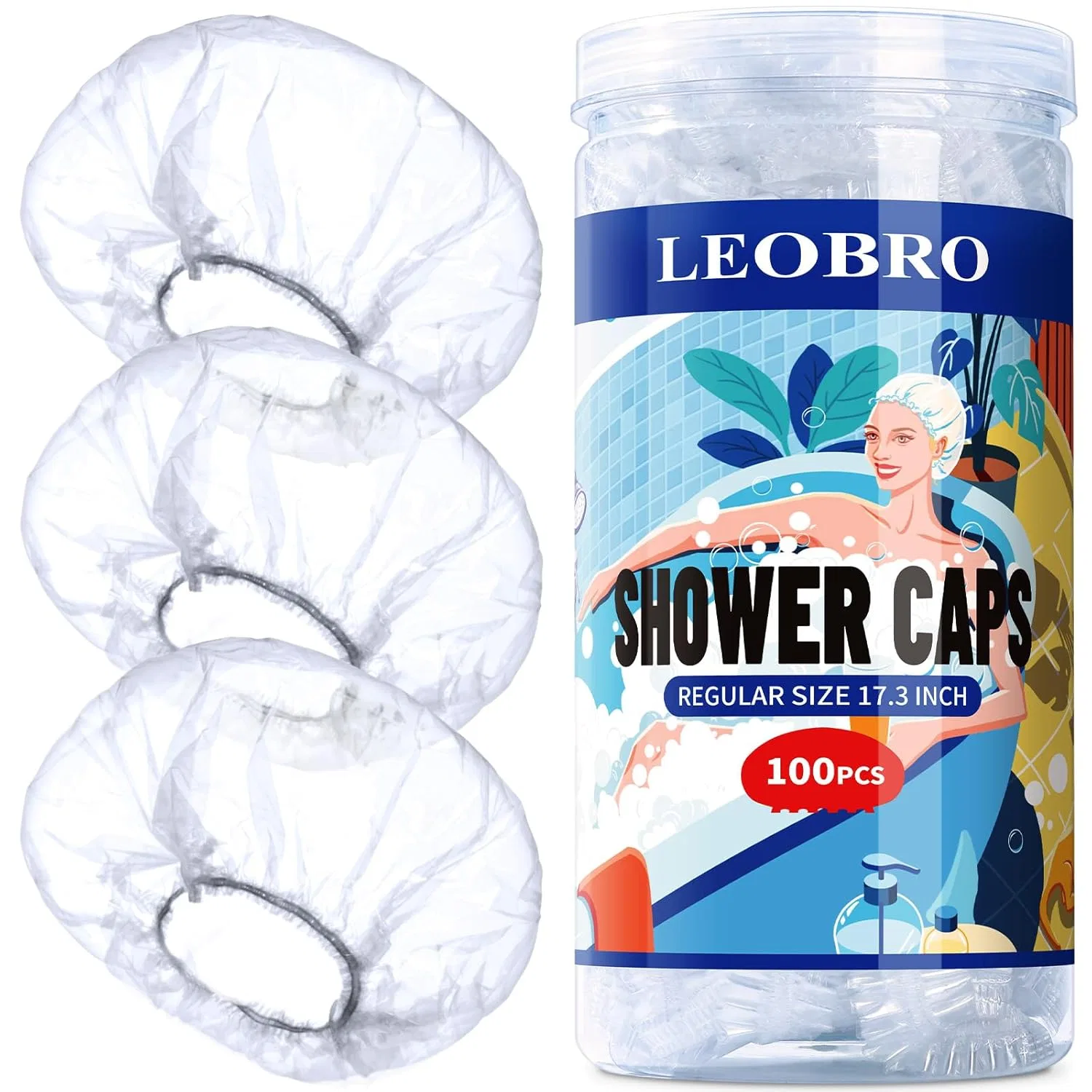 Шапочка для душа пластиковая LEOBRO, набор 100 шт, прозрачная
