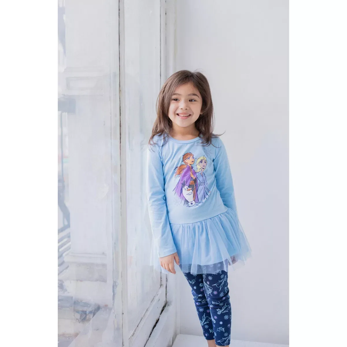Детский комплект футболки и леггинсов с принтом Frozen Disney, Light Blue — фото 2