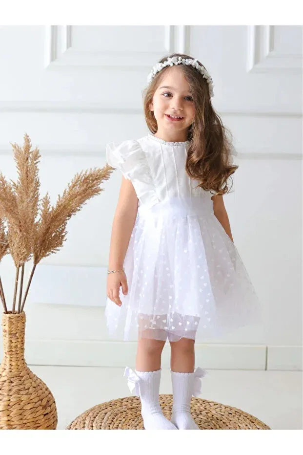 Детское платье для девочек с принтом Heart Tutu Aysskids, White — фото 3