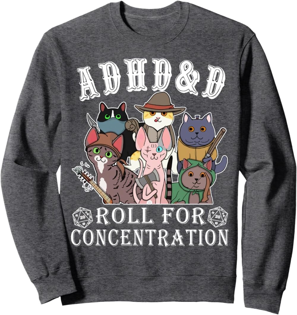 

Свитшот Funny Tees Gamer RPG Apparel Cats RPG Gamer Roll For Concentration, темно-серый