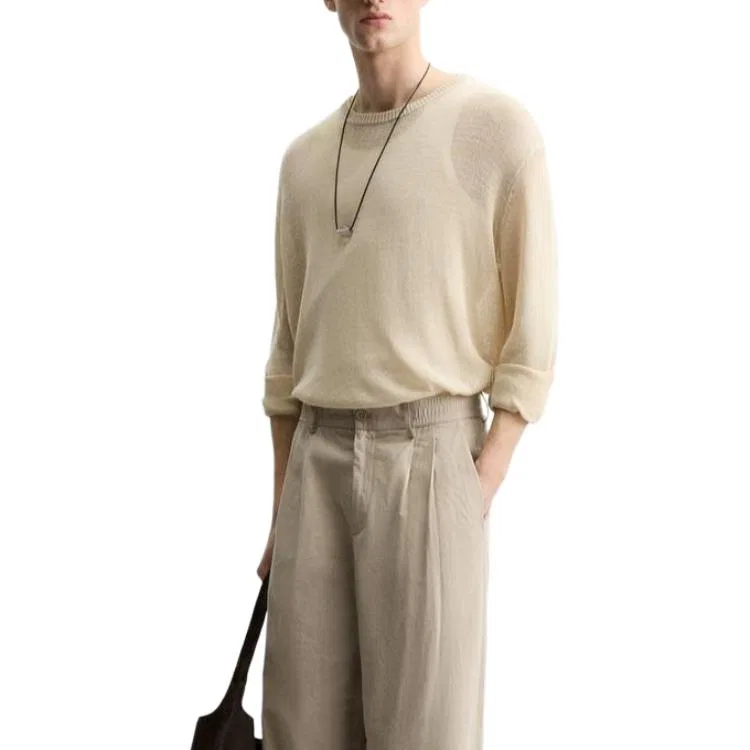 Мужской джемпер с длинным рукавом Light Beige ZARA, Светло-бежевый — фото 4
