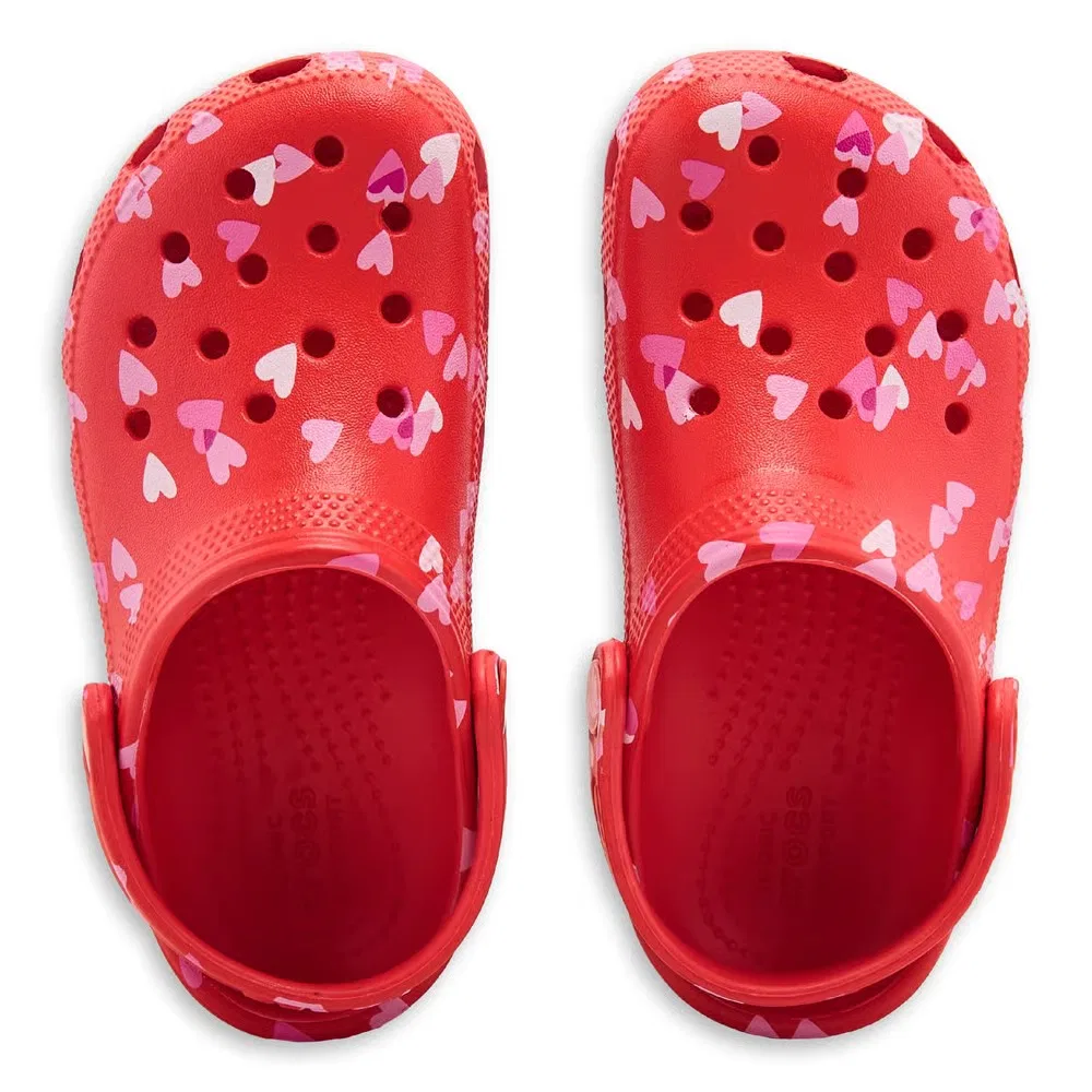 Детские классические сабо с графическим рисунком Crocs, Red/Pink Hearts — фото 4