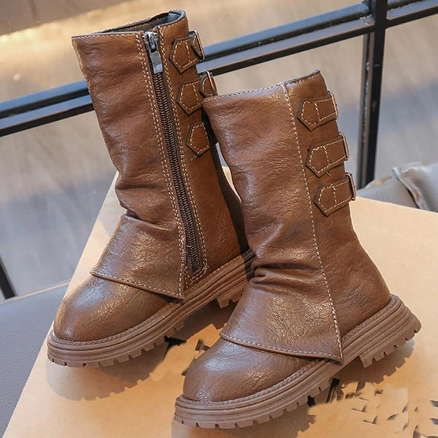 Детские сапоги для девочек с боковой молнией SHOPESSA, Brown — фото 3