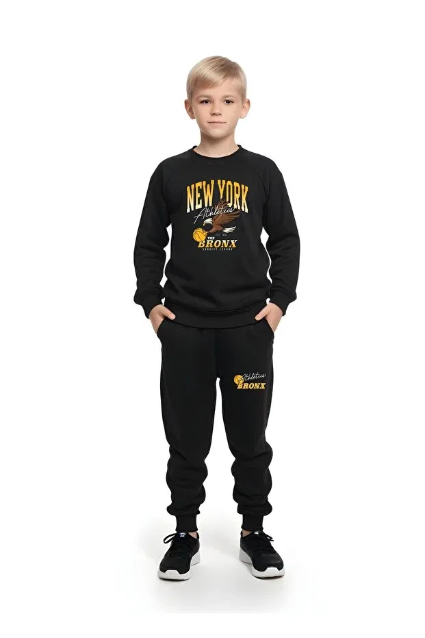 Детский спортивный костюм для мальчиков с принтом 3-предметный Born-Brooklyn-NYC Panios Kids, Black-Gray-Lacquvert — фото 3