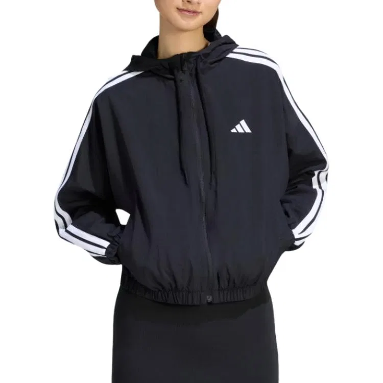 Женская куртка спортивная с капюшоном, средняя посадка, Adidas, Black — фото 4