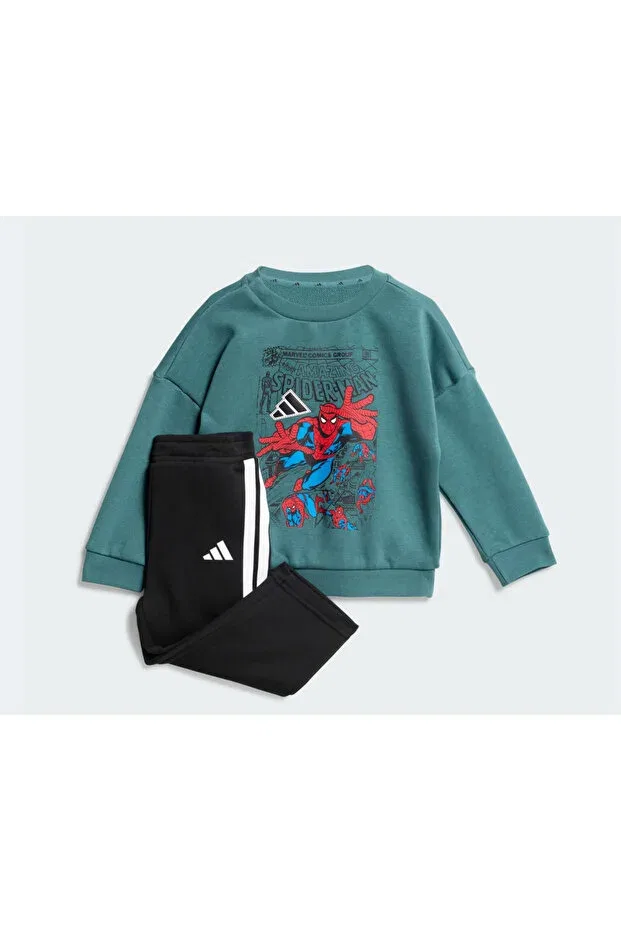 Детский спортивный костюм-двойка для мальчиков с принтом Marvel Spider-Man Kids Jogger Tracksuit Set Adidas, Preloved Teal-White