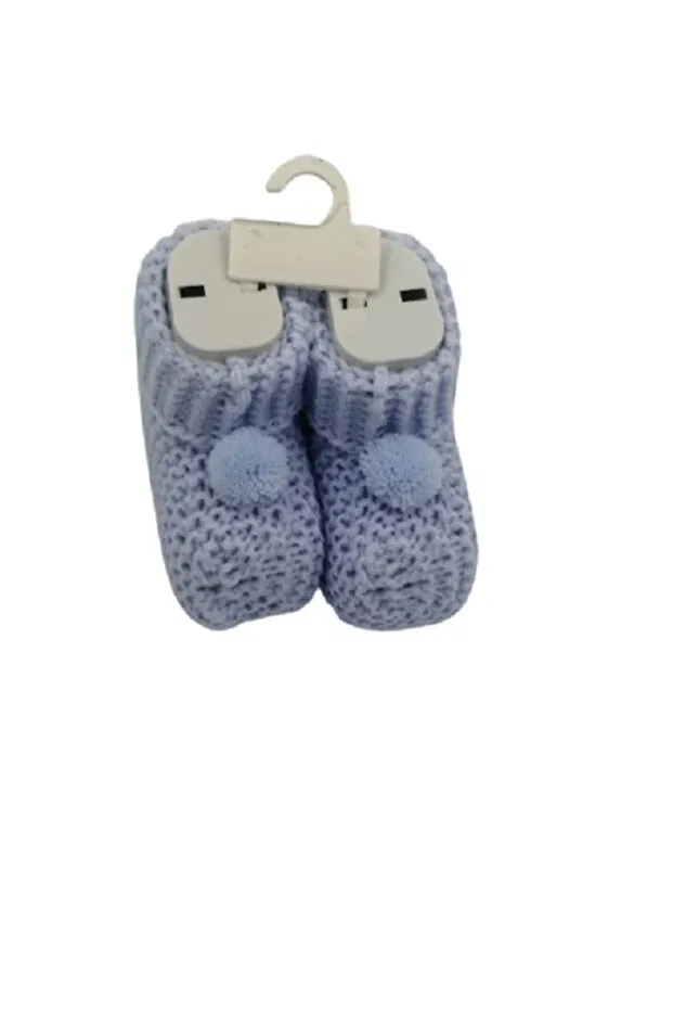 Детские пинетки вязаные с помпонами Safran Baby, Blue