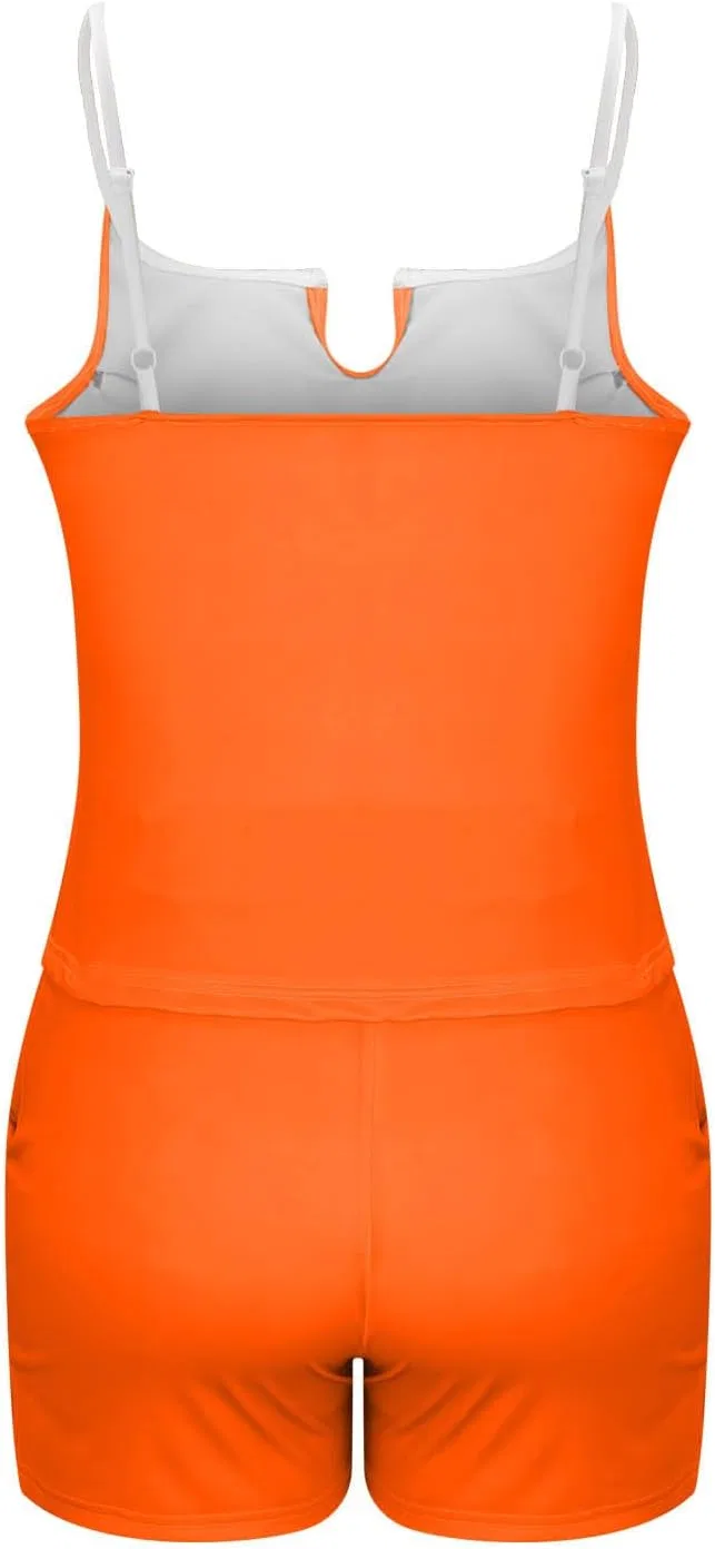 Женский танкини с V-образным вырезом и завышенной талией, Orange — фото 4
